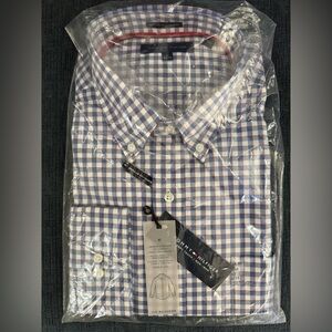 Tommy Hilfiger Men's White and Blue Plaid Shirt